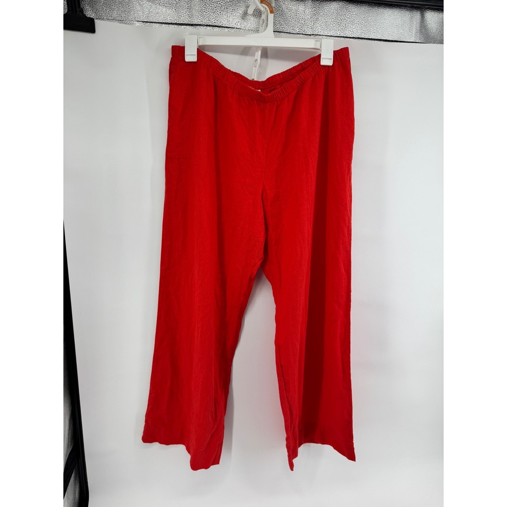 A New Day Americana Red Linen Blend Wide Leg Pants XL High Rise Elastic Waist